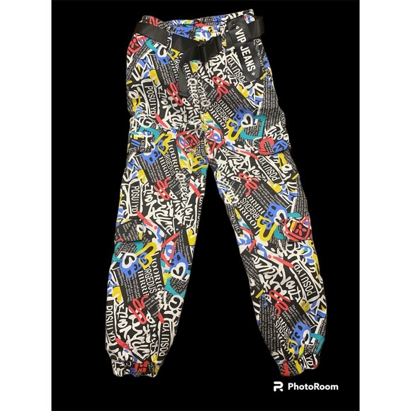 vip Pants - VIP Jogger Style Jeans Colorful Graffiti Markings Blk Background Street Vibe